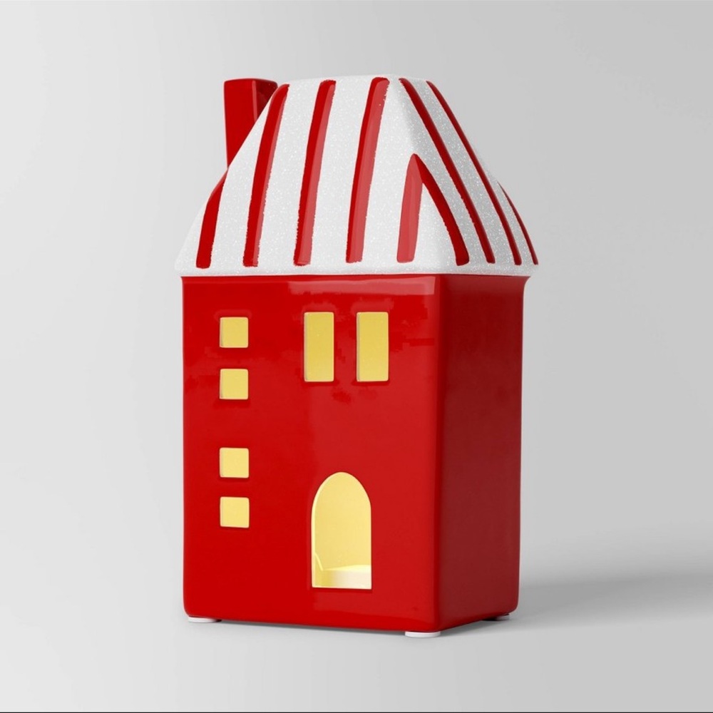 New Wondershop 6.25" Christmas Holiday Lit Red Ceramic house with Glitter